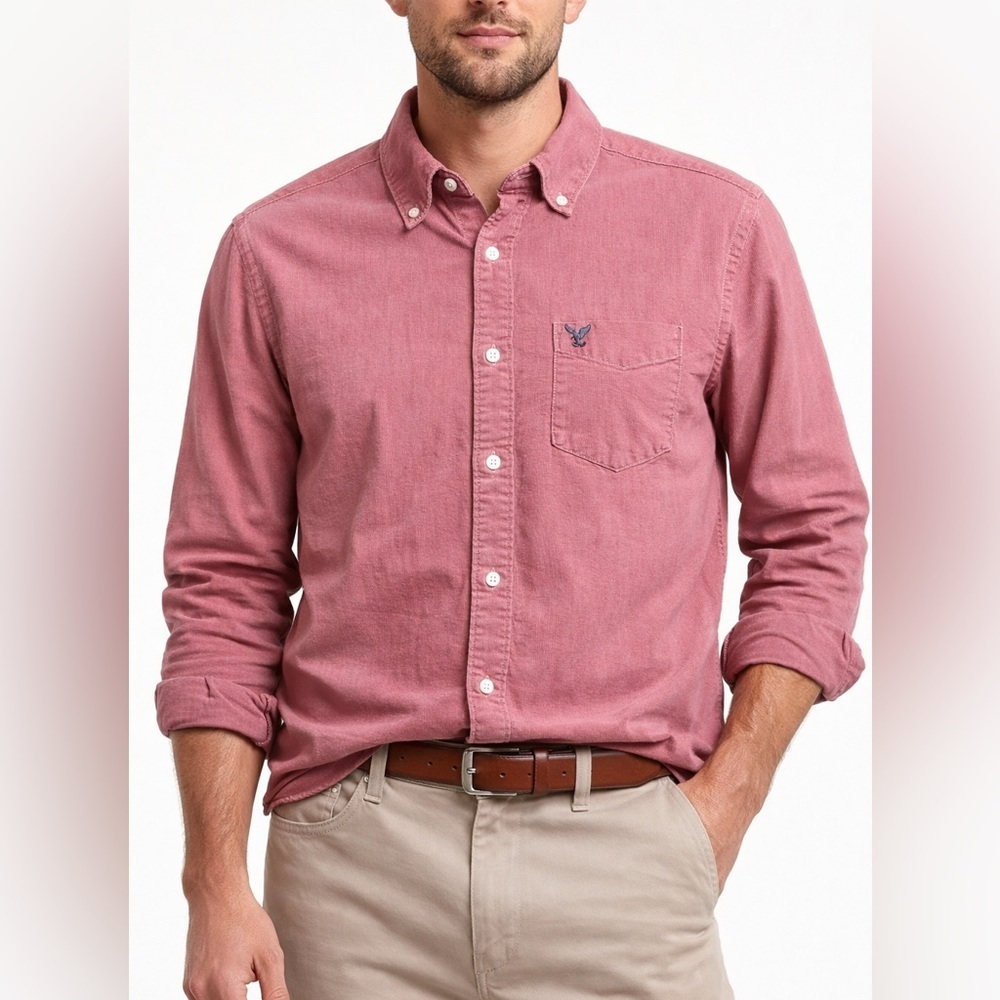 American Eagle Outfitters Men's Casual Washed pink Button-Down Shirt size Medium